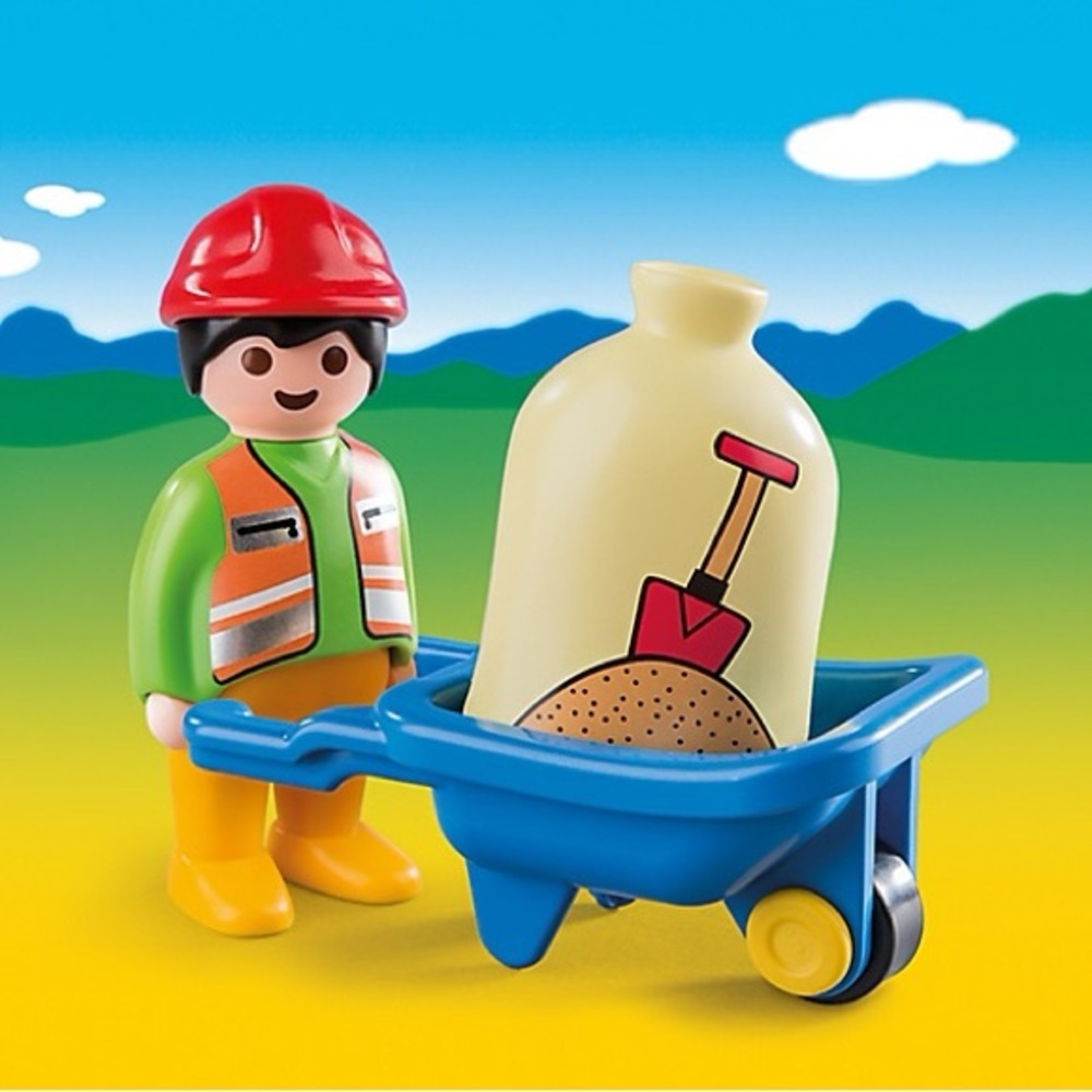 NWT Playmobil 1.2.3. #6961 Worker with Wheelbarrow - Picture 2 of 4